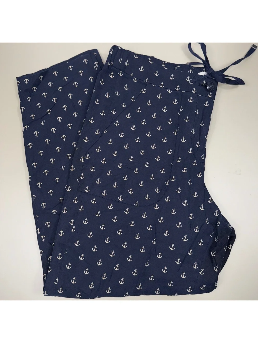J.Crew Women’s Navy Anchor Print Wide Leg Tie Waist Pants Size 6